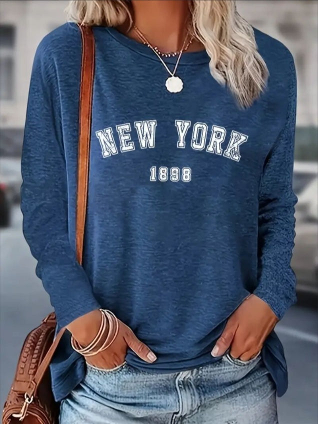 Women's Printed Long Sleeve Hoodless Sweatshirt Blue Apparel/Shirt/Graphic Shirt SNULLO https://www.cyberehub.com
