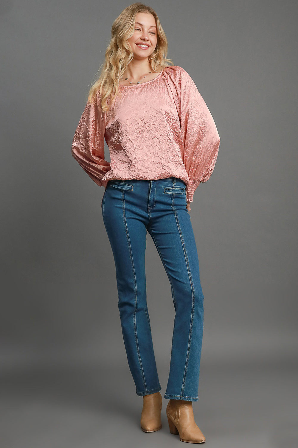 Umgee Wrinkled Round Neck Lantern Sleeve Blouse Apparel Apparel Ship from USA TikTok Trendsi Umgee USA Trendsi https://www.cyberehub.com