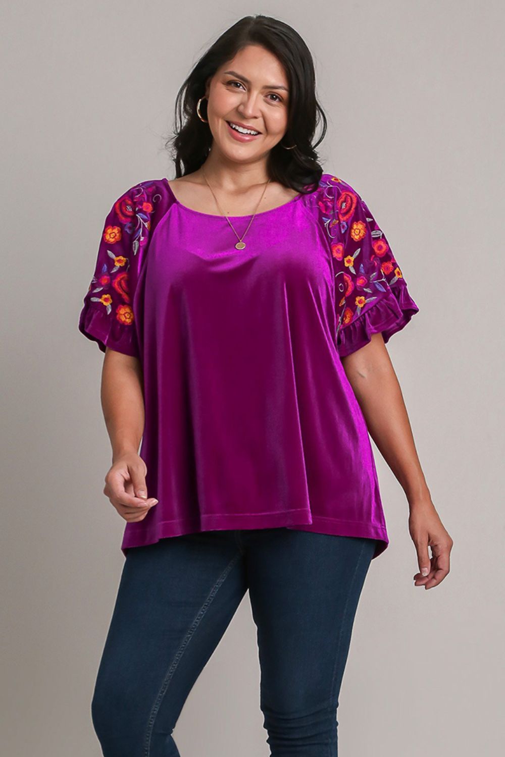 Umgee Full Size Velvet Embroidery Short Sleeve Blouse Apparel Apparel Ship from USA TikTok Trendsi Umgee USA Trendsi https://www.cyberehub.com