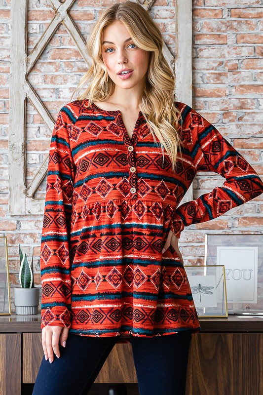Heimish Full Size Geometric Button Detail Long Sleeve Babydoll Top Apparel Apparel Heimish Ship from USA TikTok Trendsi Trendsi https://www.cyberehub.com