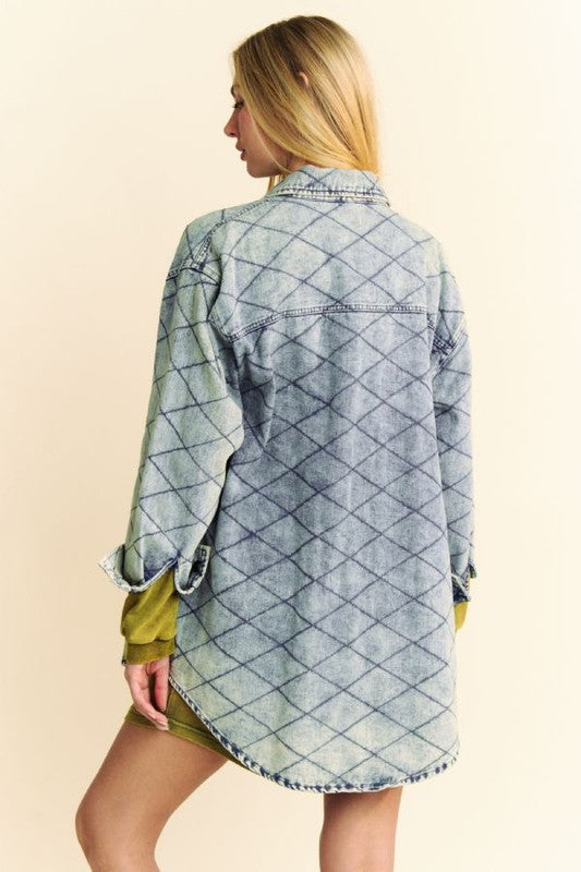 Davi & Dani Curved Hem Diamond Quilted Button Up Denim Shacket Tops/Jackets/Sweaters Clothing Tops Davi & Dani Ship from USA TikTok Trendsi USPS Walmart Trendsi https://www.cyberehub.com