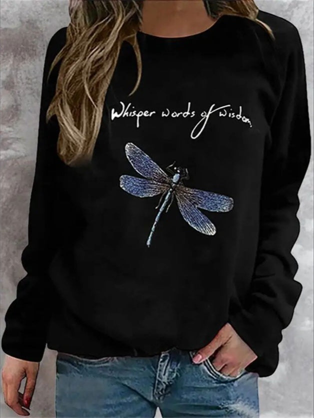 Women's Print Long-sleeved Hoodless Sweatshirt Black Apparel/Shirt/Graphic Shirt SNULLO https://www.cyberehub.com