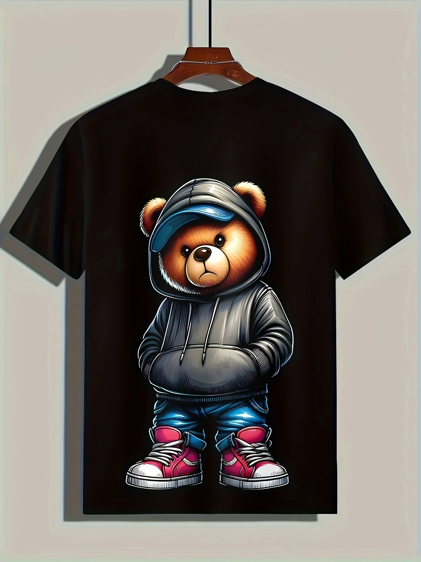 Men's Casual Geometric Bear Hat T-shirt Design - Polyester Knitted Fabric, Round Neck, Regular Style, Novel And Fashionable Clothing Apparel/Shirt/Graphic Shirt SNULLO https://www.cyberehub.com