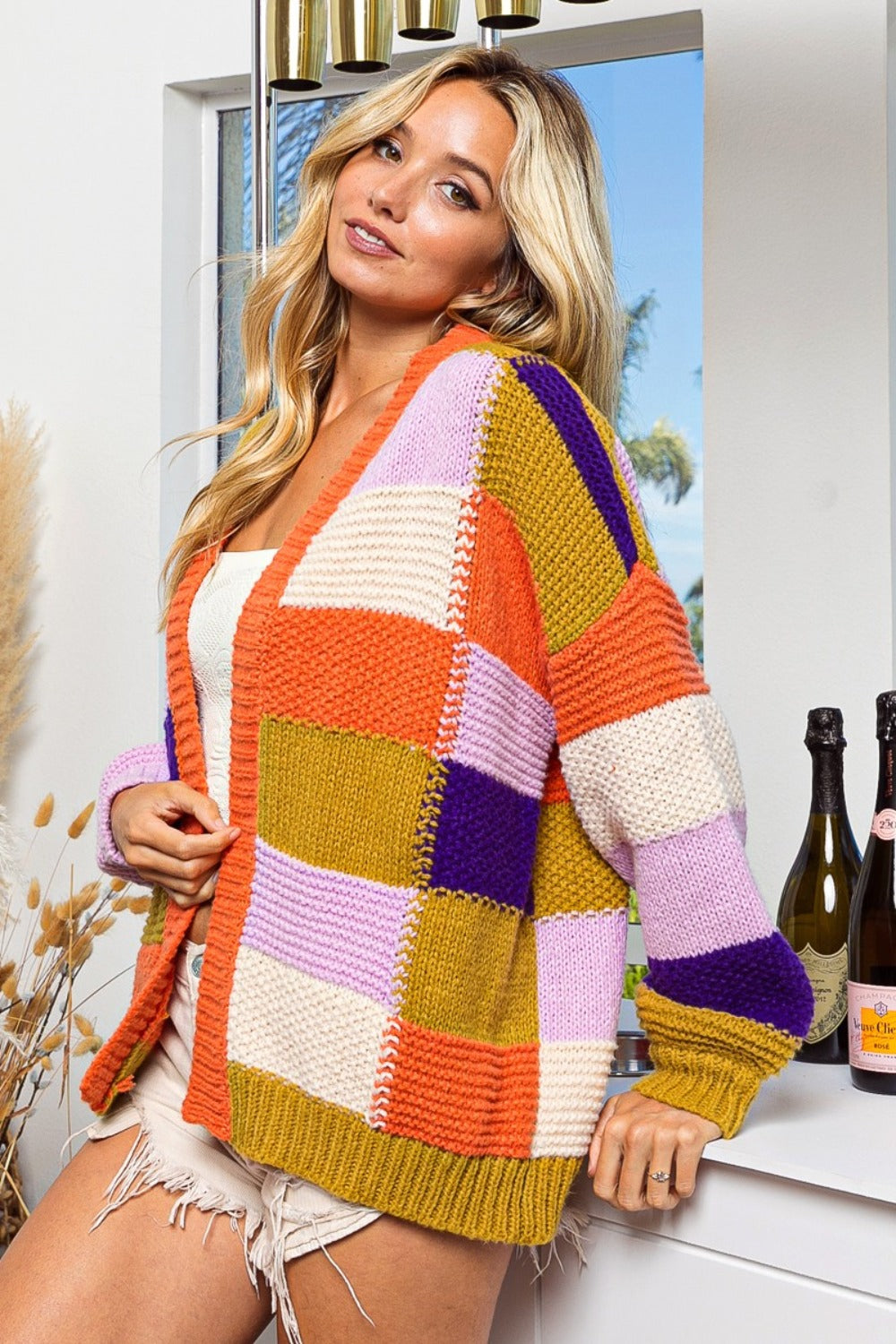 BiBi Checkered Color Block Sweater Cardigan Shirt Apparel BiBi Clothing Tops Out of stock Ship from USA Shirts USA Women Trendsi https://www.cyberehub.com