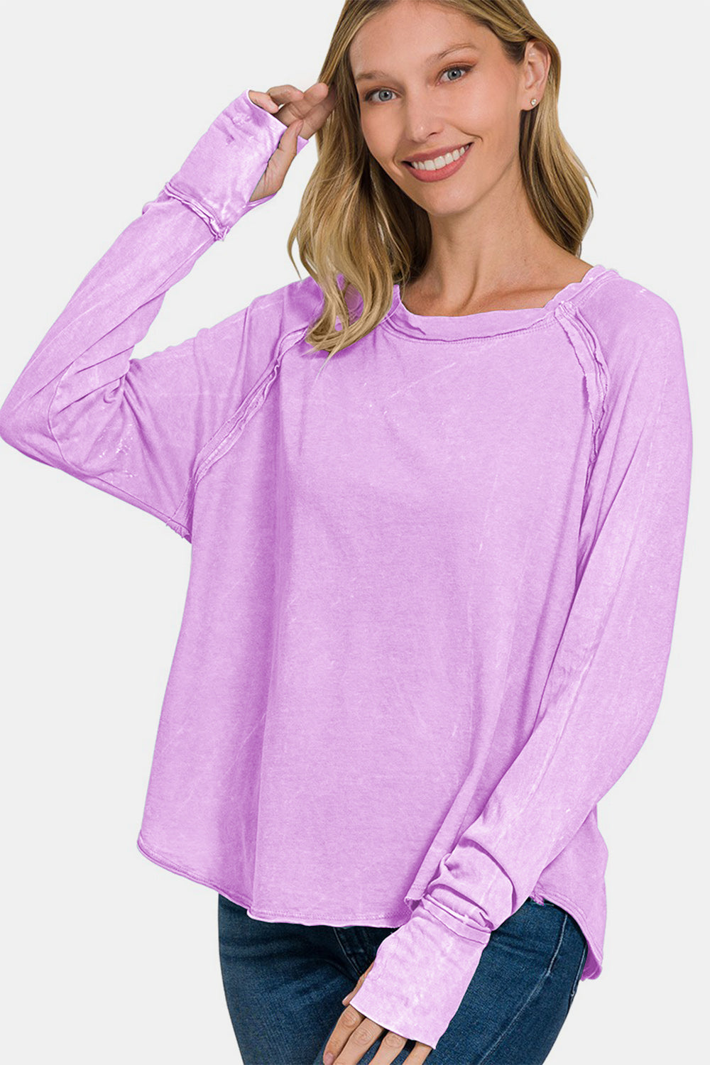 Zenana Round Neck Thumbhole Long Sleeve T-Shirt Apparel/Tops Ship from USA TikTok Tops Trendsi USPS Walmart Walmart Apparel Zenana Trendsi https://www.cyberehub.com