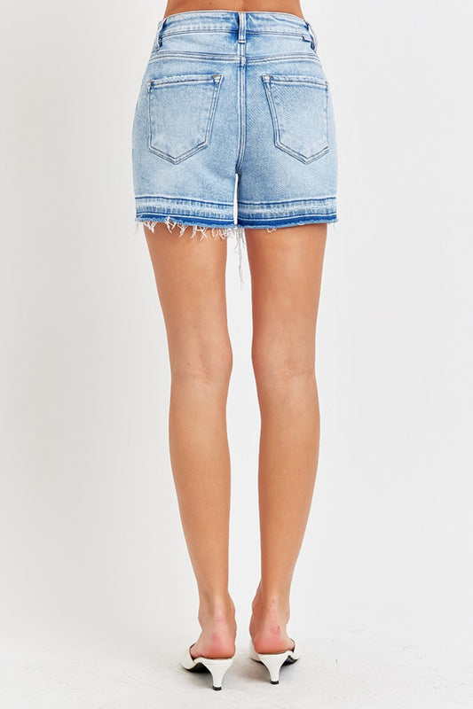 RISEN High Rise Distressed Hem Denim Shorts Bottoms Bottoms Clothing RISEN Ship from USA Women Trendsi https://www.cyberehub.com