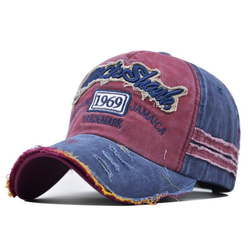 Ripped Retro Duck Tongue Stitching Letters Baseball Hat Red Navy Blue Adjustable Apparel/Hat CJ Hat Ship From China CJ https://www.cyberehub.com
