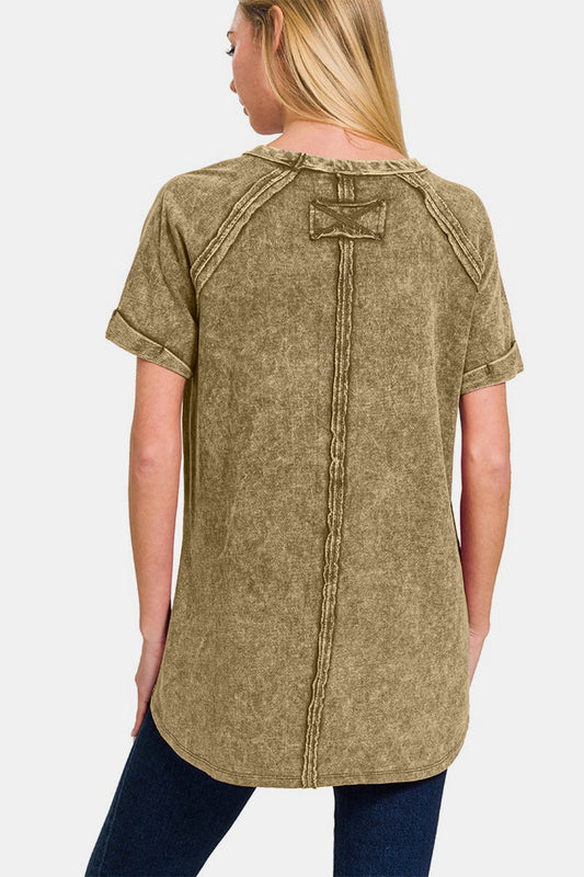 Zenana Heathered Round Neck Short Sleeve Top Apparel/Tops Ship from USA TikTok Tops Trendsi USPS Walmart Walmart Apparel Zenana Trendsi https://www.cyberehub.com