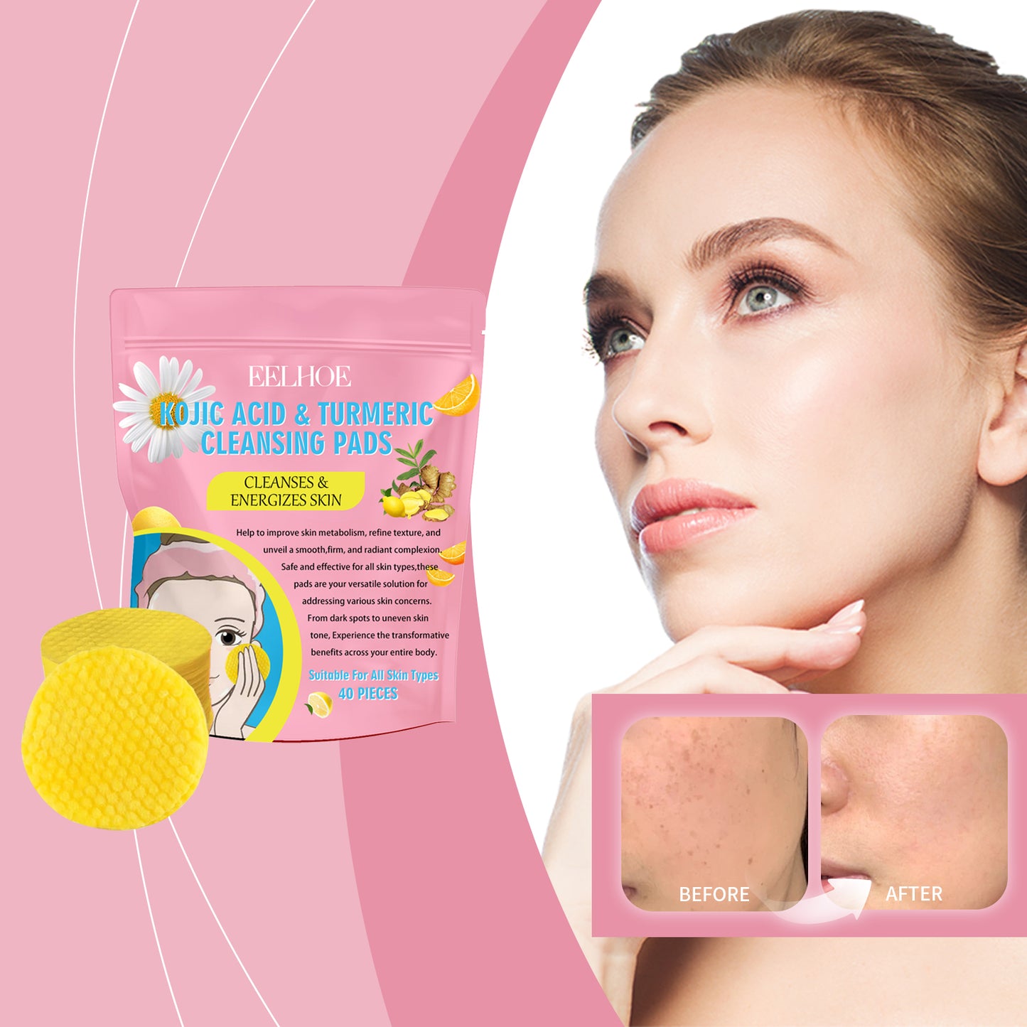 EELHOE Turmeric Acid Cleansing Pad Gently Cleanses Skin, Lightened Acne Face, Brightened Pores Health & Beauty Health Eprolo https://www.cyberehub.com