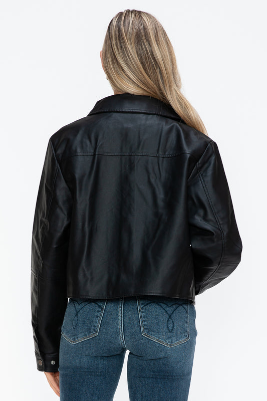 Snobbish Snap Down Long Sleeve PU Leather Jacket Tops/Jackets/Sweaters Clothing Tops Ship from USA Snobbish TikTok Trendsi USPS Walmart Trendsi https://www.cyberehub.com