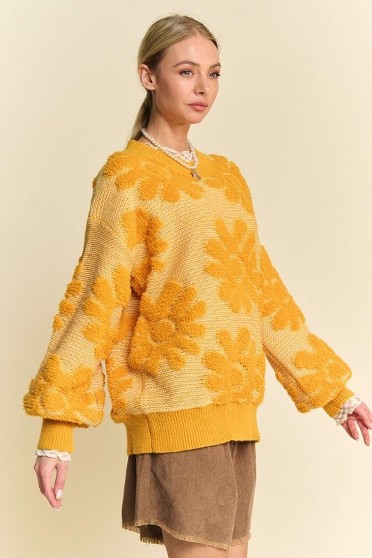 Davi & Dani Flower Texture Round Neck Dropped Shoulder Sweater Tops/Jackets/Sweaters Clothing Tops Davi & Dani Ship from USA TikTok Trendsi USPS Walmart Trendsi https://www.cyberehub.com