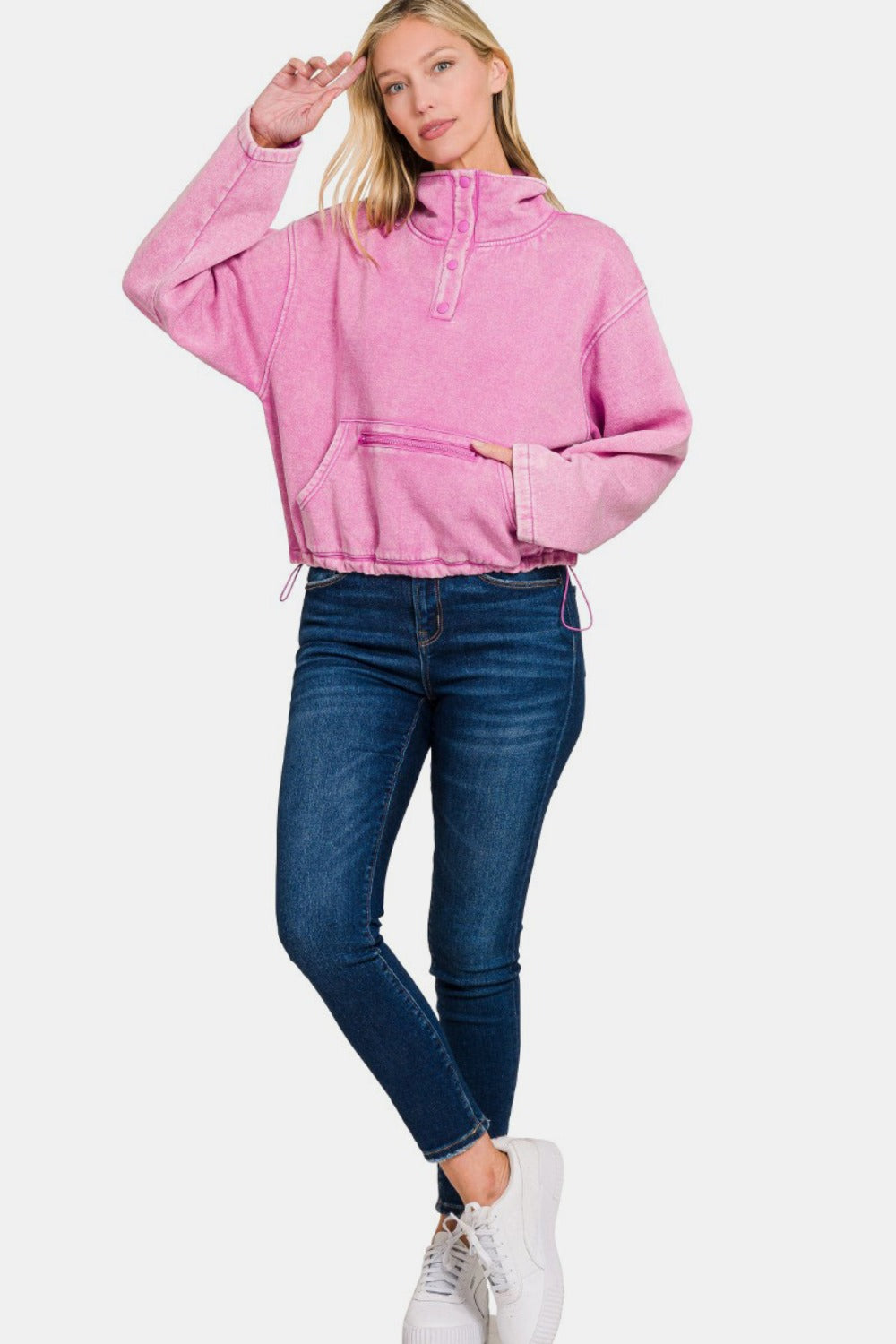 Zenana Acid Wash Fleece Half Snap Sweatshirt with Pocket Tops/Jackets/Sweaters Clothing Tops Ship from USA TikTok Trendsi USPS Walmart Zenana Trendsi https://www.cyberehub.com