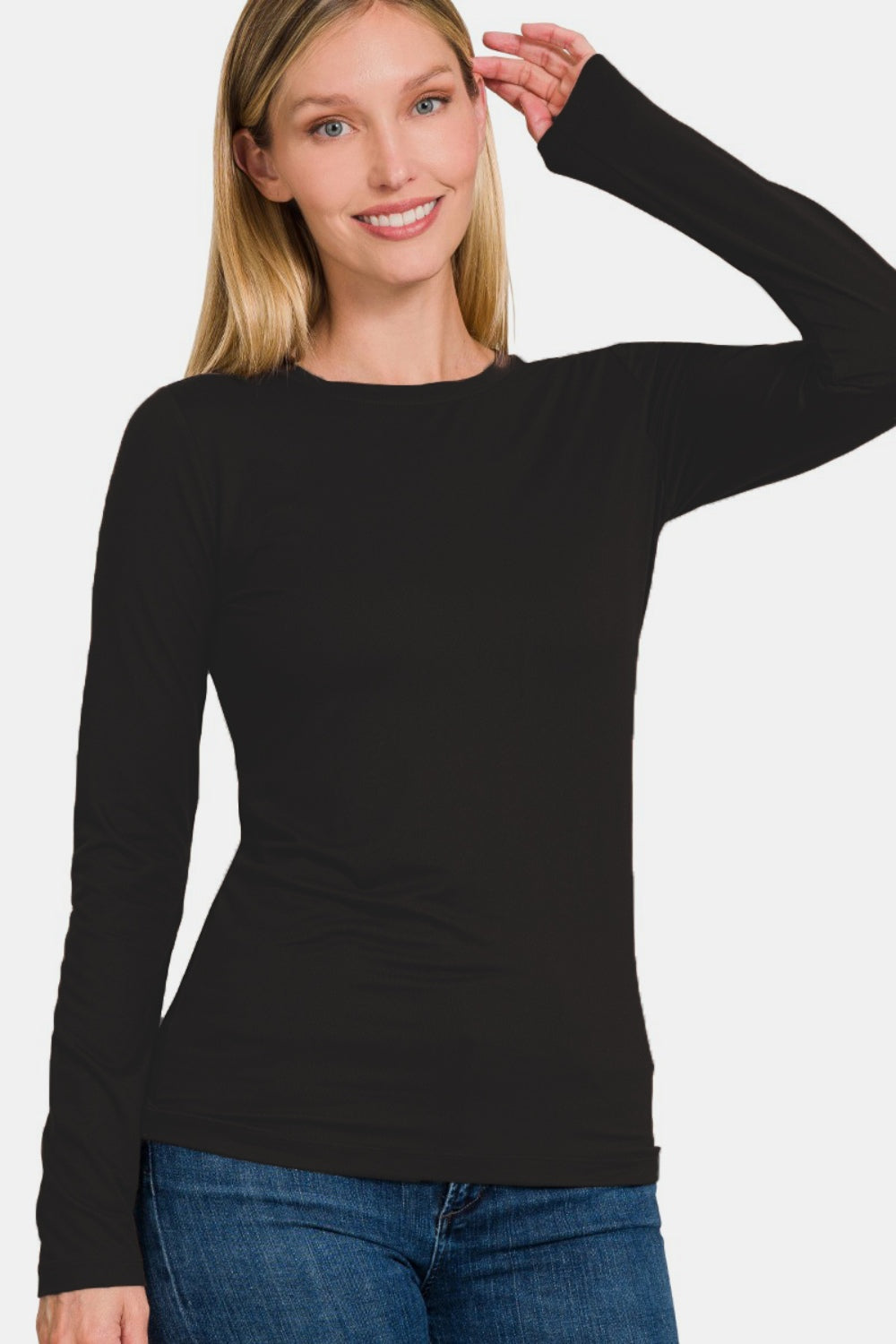 Zenana Full Size Brushed Microfiber Long Sleeve Round Neck T-Shirt Tops/Jackets/Sweaters Clothing Tops Ship from USA TikTok Trendsi USPS Walmart Zenana Trendsi https://www.cyberehub.com