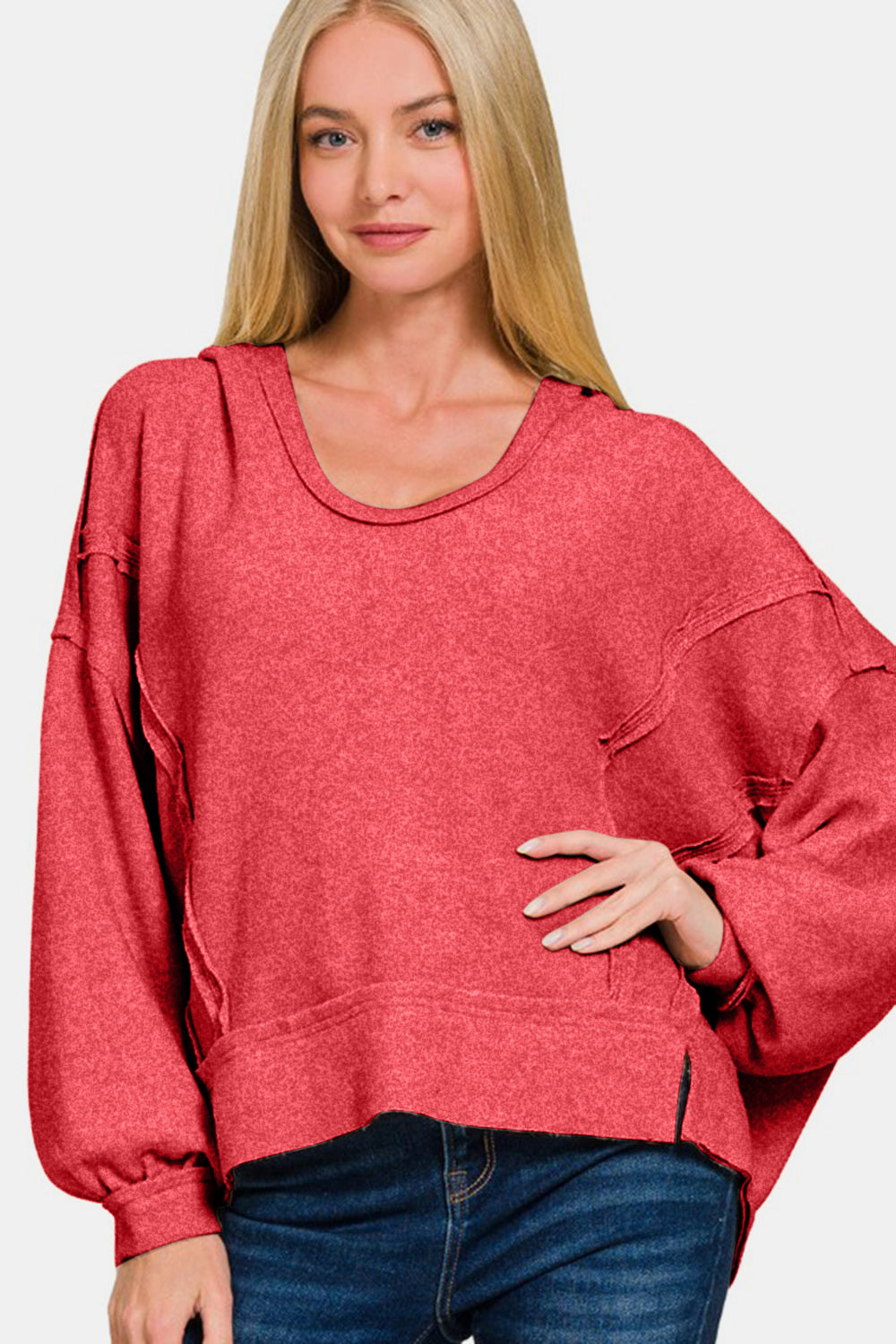 Zenana Brushed Hacci Exposed Seam Hoodie Apparel/Tops Ship from USA TikTok Tops Trendsi USPS Walmart Walmart Apparel Zenana Trendsi https://www.cyberehub.com