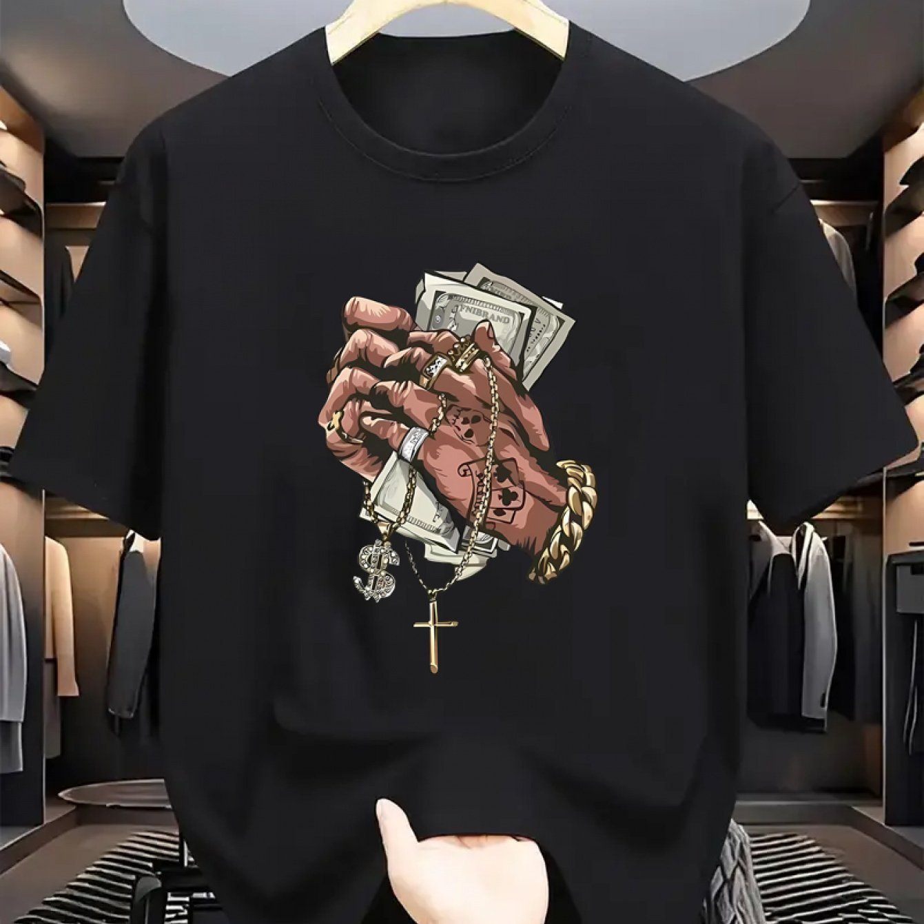 Men's Casual T-shirt - Comfortable And Stylish Round Neck Short Sleeved Shirt With Unique Coin Pattern, Suitable For Daily Wear Black Apparel/Shirt/Graphic Shirt SNULLO https://www.cyberehub.com