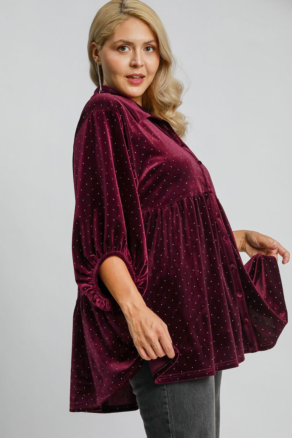Umgee Full Size Polka Dot Button Up Half Sleeve Shirt Apparel/Tops Ship from USA TikTok Tops Trendsi Umgee USA USPS Walmart Walmart Apparel Trendsi https://www.cyberehub.com