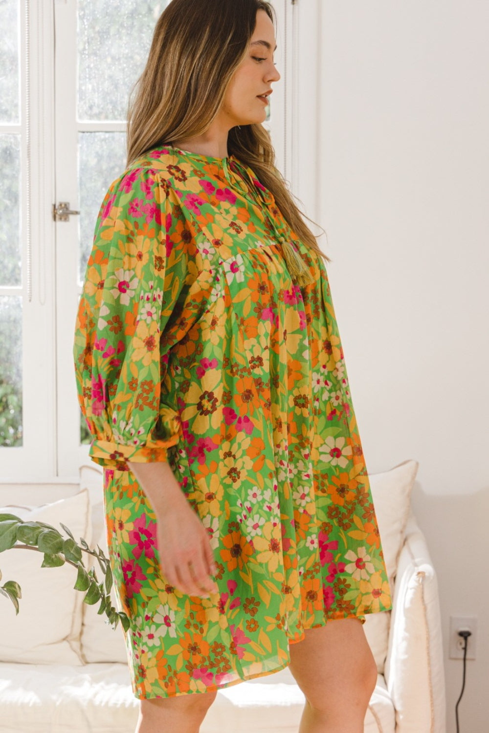 ODDI Full Size Floral Tied Neck Mini Dress Apparel/Dress Dress ODDI Ship from USA TikTok Trendsi USPS Walmart Walmart Apparel Trendsi https://www.cyberehub.com