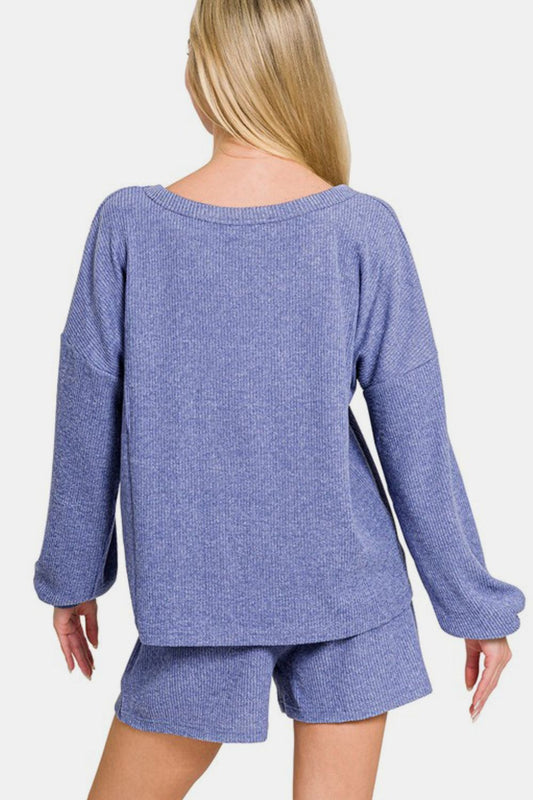 Zenana V-Neck Long Sleeve Ribbed Top and Shorts Set Apparel/Tops Ship from USA TikTok Tops Trendsi USPS Walmart Walmart Apparel Zenana Trendsi https://www.cyberehub.com