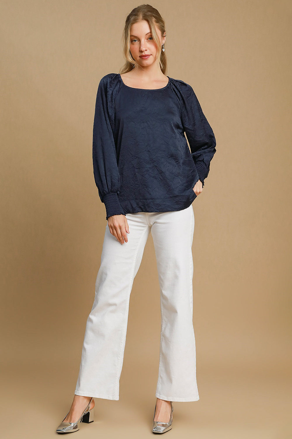 Umgee Wrinkled Round Neck Lantern Sleeve Blouse Apparel Apparel Ship from USA TikTok Trendsi Umgee USA Trendsi https://www.cyberehub.com