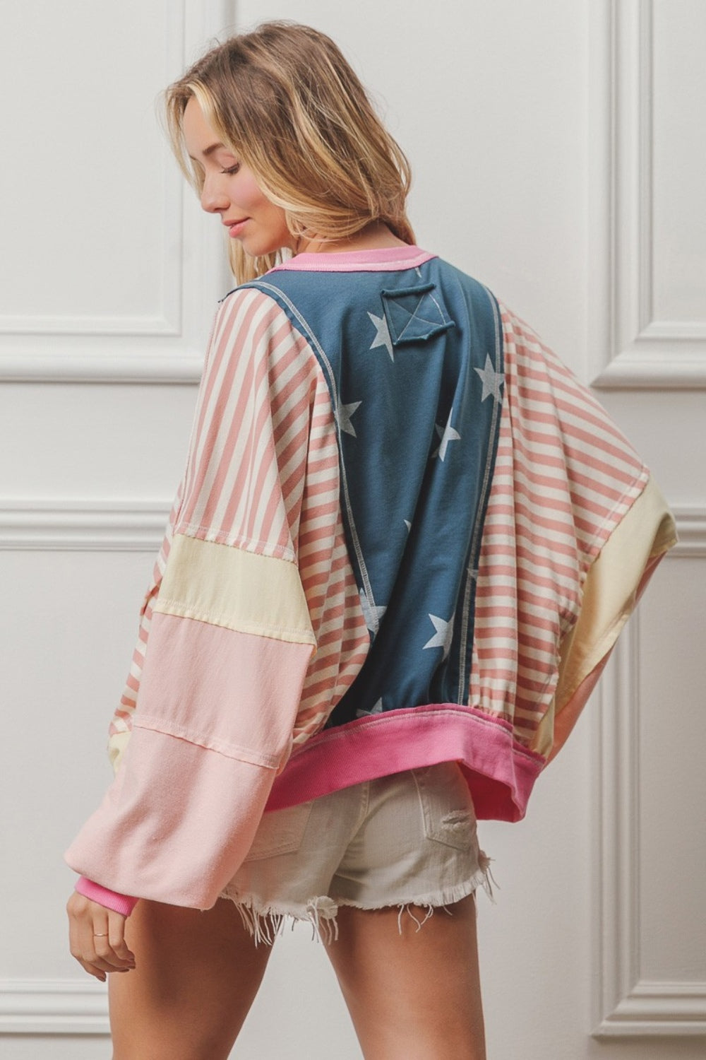BiBi Stars and Stripes Round Neck Long Sleeve Top Tops/Jackets/Sweaters BiBi Clothing Tops Ship from USA TikTok Trendsi USPS Walmart Trendsi https://www.cyberehub.com
