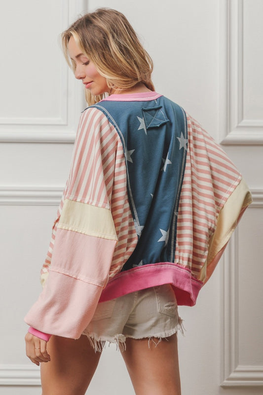 BiBi Stars and Stripes Round Neck Long Sleeve Top Tops/Jackets/Sweaters BiBi Clothing Tops Ship from USA TikTok Trendsi USPS Walmart Trendsi https://www.cyberehub.com