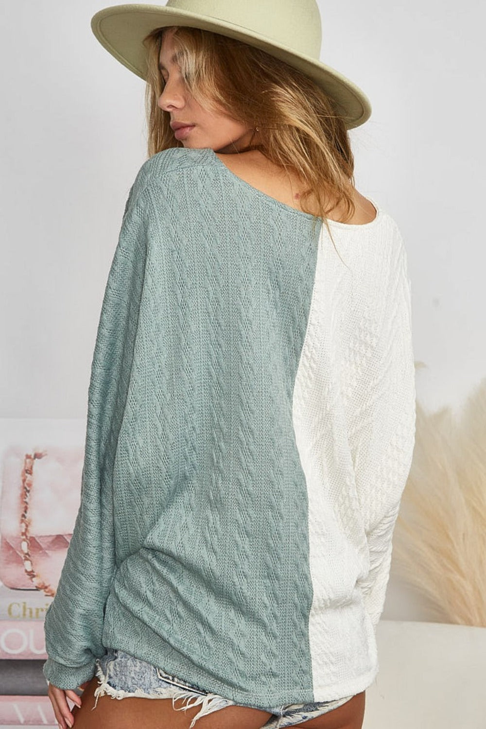 BiBi Twist Front Contrast Cable Knit Top Shirt Apparel BiBi Clothing Tops Ship from USA Shirts USA Women Trendsi https://www.cyberehub.com
