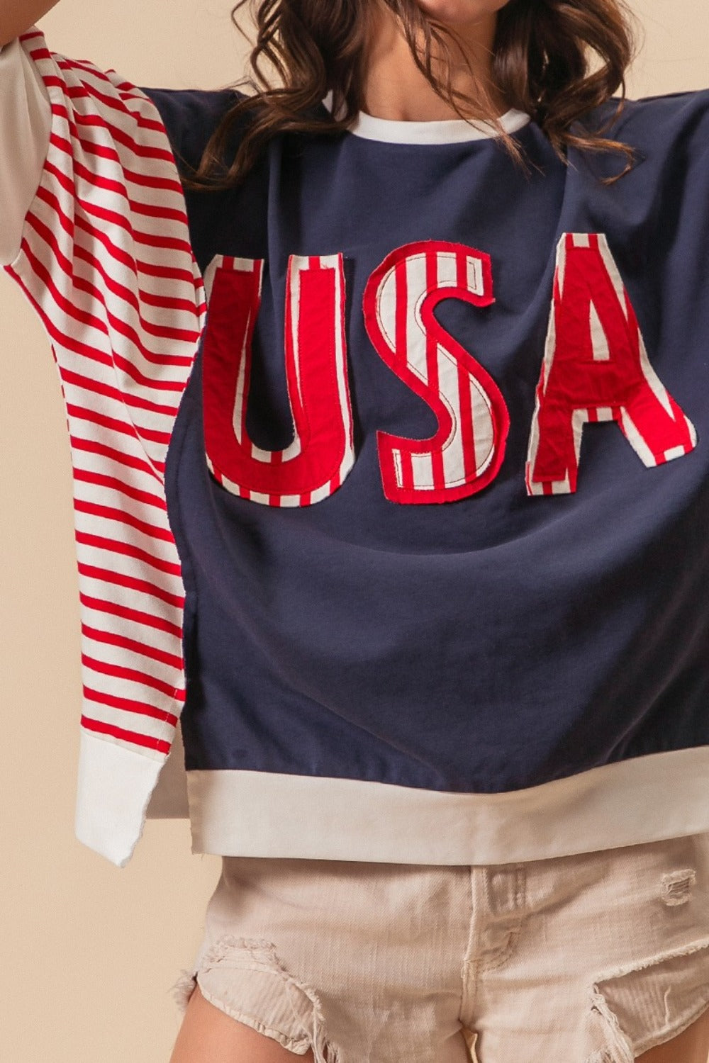 BiBi USA Letter Patchwork Contrast Short Sleeve T-Shirt Apparel/Tops BiBi Ship from USA TikTok Tops Trendsi USPS Walmart Walmart Apparel Trendsi https://www.cyberehub.com