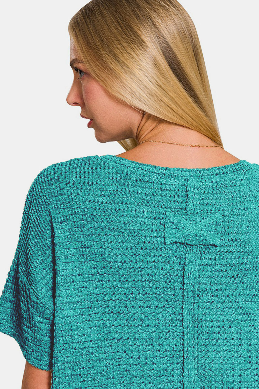 Zenana Drop Shoulder Short Sleeve Jacquard Knit Top Shirt Apparel Clothing Tops Ship from USA Shirts USA Women Zenana Trendsi https://www.cyberehub.com