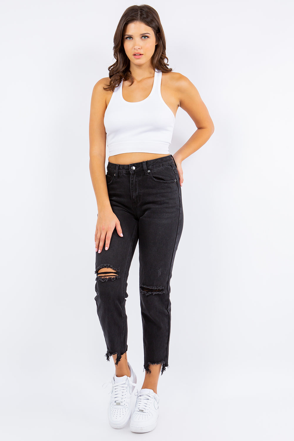 American Bazi High Waist Distressed Cropped Straight Jeans Bottoms American Bazi Bottoms Clothing Pants Ship from USA Women Trendsi https://www.cyberehub.com
