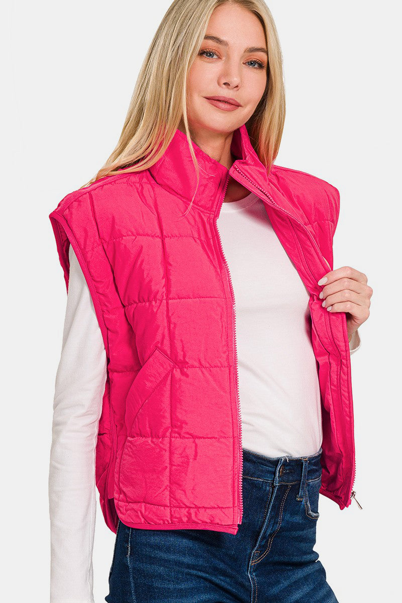 Zenana Zip Up Cropped Puffer Vest with Pockets Tops/Jackets/Sweaters Clothing Tops Ship from USA TikTok Trendsi USPS Walmart Zenana Trendsi https://www.cyberehub.com