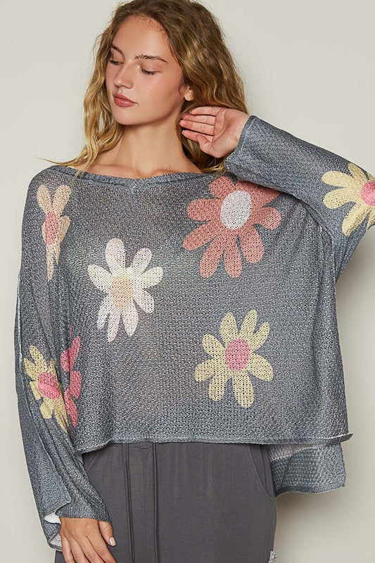 POL Flower Dropped Shoulder Long Sleeve Knit Top Apparel Apparel POL Ship from USA TikTok Trendsi Trendsi https://www.cyberehub.com