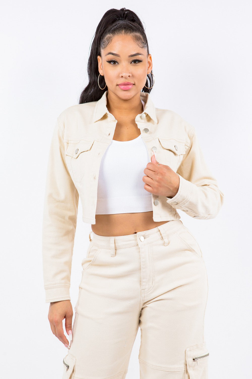 American Bazi Laced Back Cropped Jacket Ivory Tops/Jackets/Sweaters American Bazi Clothing Tops Ship from USA TikTok Trendsi USPS Walmart Trendsi https://www.cyberehub.com
