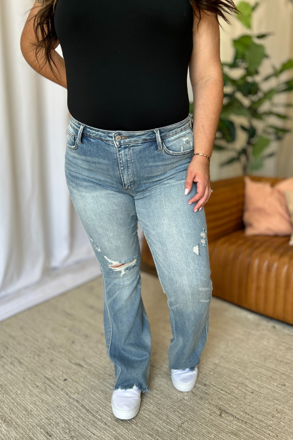 Judy Blue Full Size Medium Rise Tummy Control Destroy Flare Bottoms Bottoms Clothing Judy Blue Ship from USA Women Trendsi https://www.cyberehub.com