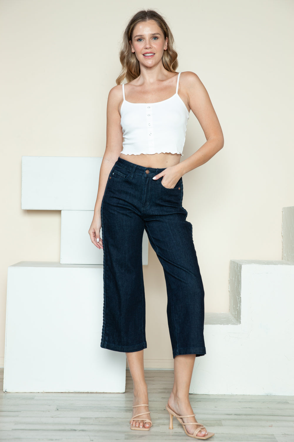 Judy Blue Full Size Side Seam Braid Detail Crop Wide Leg Jeans Bottoms Bottoms Clothing Judy Blue Pants Ship from USA Women Trendsi https://www.cyberehub.com