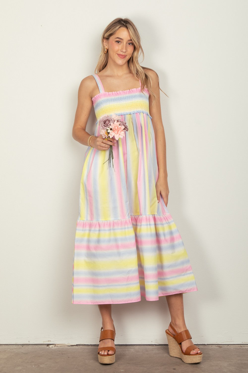 VERY J Striped Woven Smocked Midi Cami Dress PINKCOMBO Apparel/Dress Dress Ship from USA TikTok Trendsi USPS VERY J Walmart Walmart Apparel Trendsi https://www.cyberehub.com
