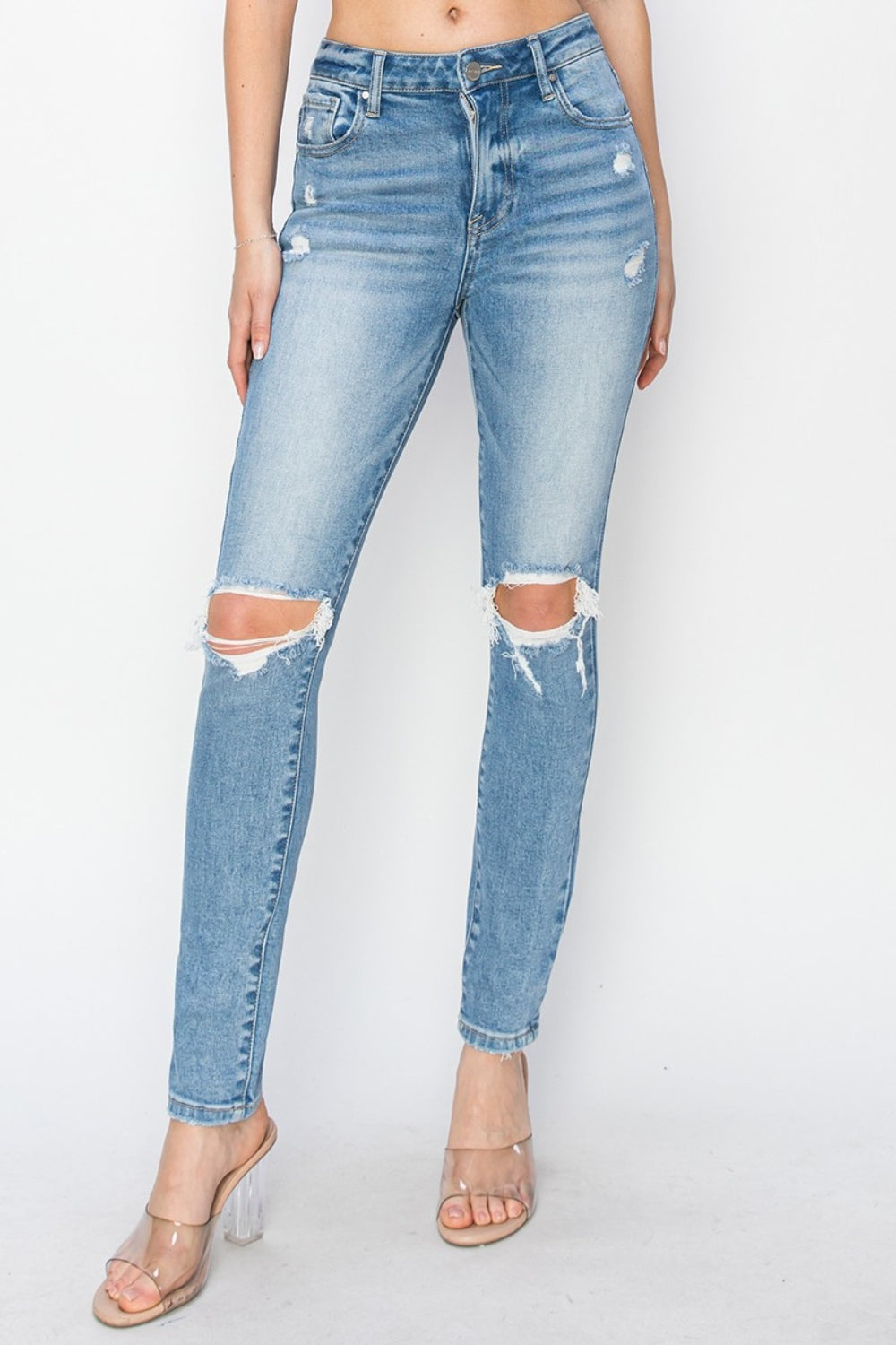 Risen Full Size High Rise Knee Distressed Skinny Jeans Bottoms Bottoms Clothing Pants RISEN Ship from USA Women Trendsi https://www.cyberehub.com