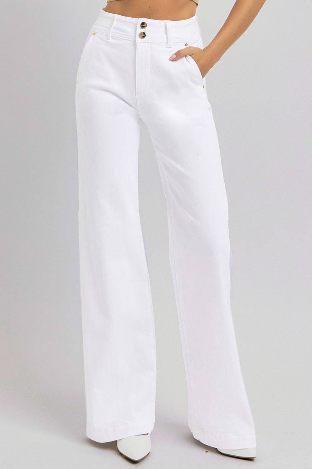 RISEN Full Size Tummy Control Double Button Wide Leg Jeans Bottoms Bottoms Clothing Pants RISEN Ship from USA Women Trendsi https://www.cyberehub.com