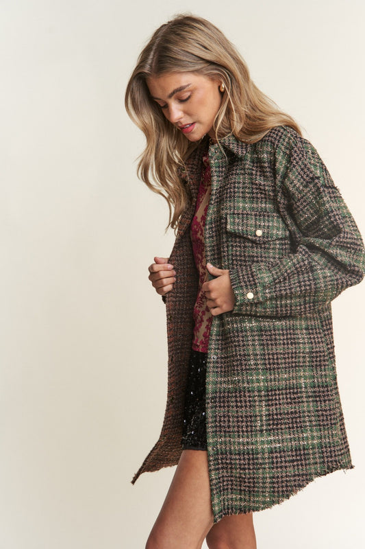 J.NNA Snap Down Tweed Plaid Contrast Longline Shacket Tops/Jackets/Sweaters Clothing Tops J.NNA Ship from USA TikTok Trendsi USPS Walmart Trendsi https://www.cyberehub.com