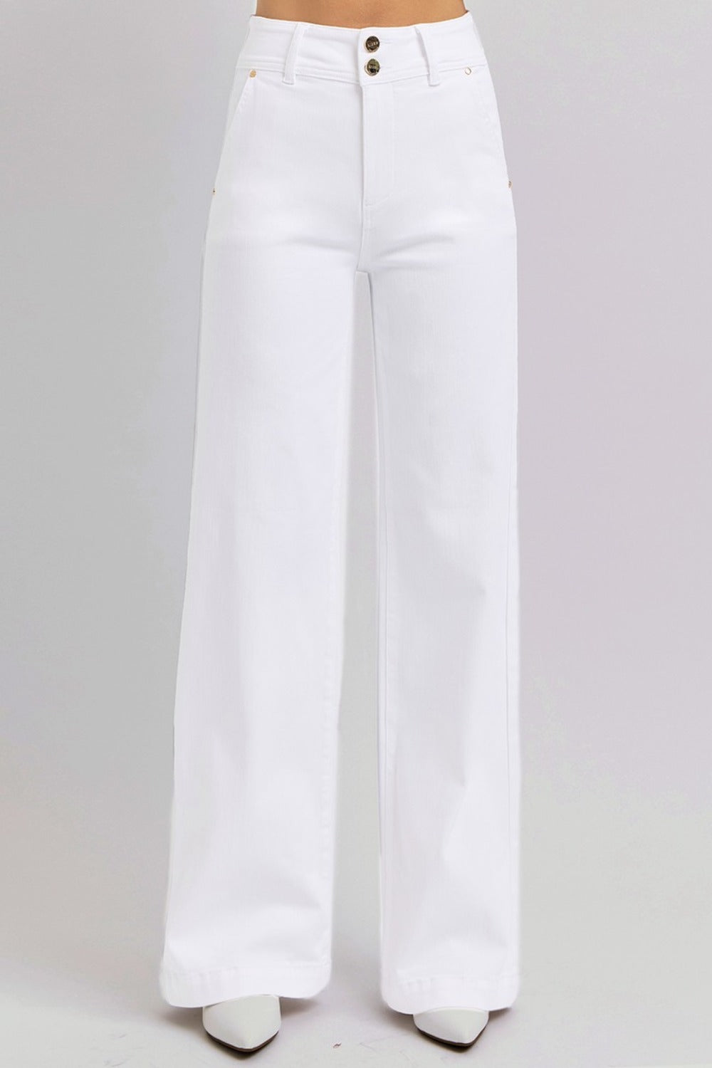RISEN Full Size Tummy Control Double Button Wide Leg Jeans Bottoms Bottoms Clothing Pants RISEN Ship from USA Women Trendsi https://www.cyberehub.com