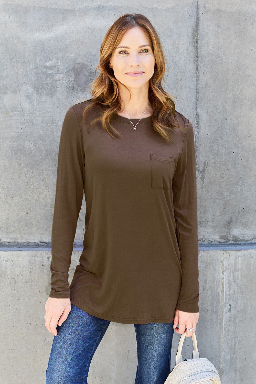 Basic Bae Full Size Round Neck Long Sleeve Top Chocolate Apparel/Tops Basic Bae Ship from USA TikTok Tops Trendsi USPS Walmart Walmart Apparel Trendsi https://www.cyberehub.com