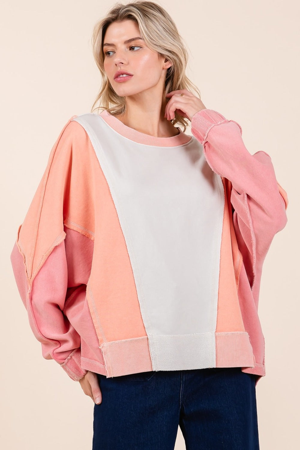 Mittoshop Mineral Wash Color Block Sweatshirt Tops/Jackets/Sweaters Clothing Tops Mittoshop Ship from USA TikTok Trendsi USPS Walmart Trendsi https://www.cyberehub.com