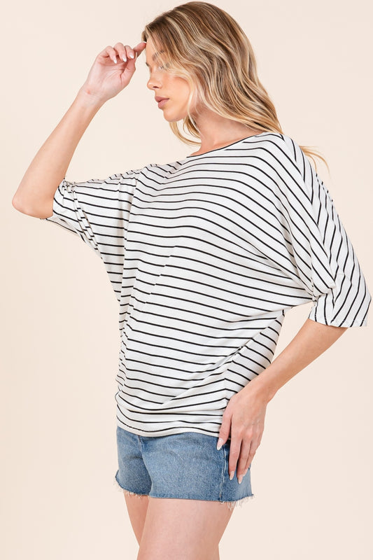 BOMBOM Striped Boat Neck Dolman Sleeve Top Tops/Jackets/Sweaters BOMBOM Clothing Tops Ship from USA TikTok Trendsi USPS Walmart Trendsi https://www.cyberehub.com