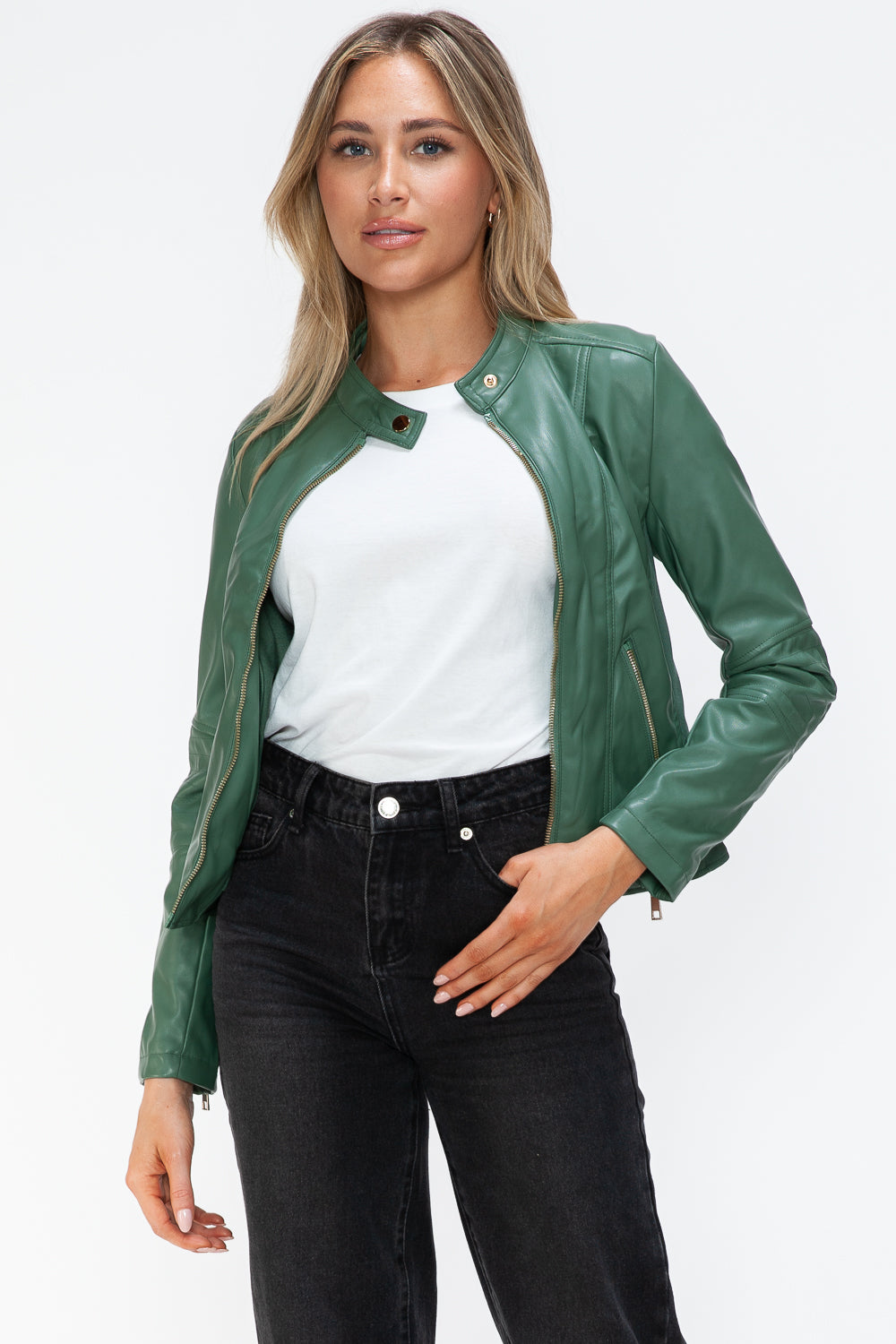 Snobbish Faux Leather Zip Up Drawstring Hooded Jacket Tops/Jackets/Sweaters Clothing Tops Ship from USA Snobbish TikTok Trendsi USPS Walmart Trendsi https://www.cyberehub.com