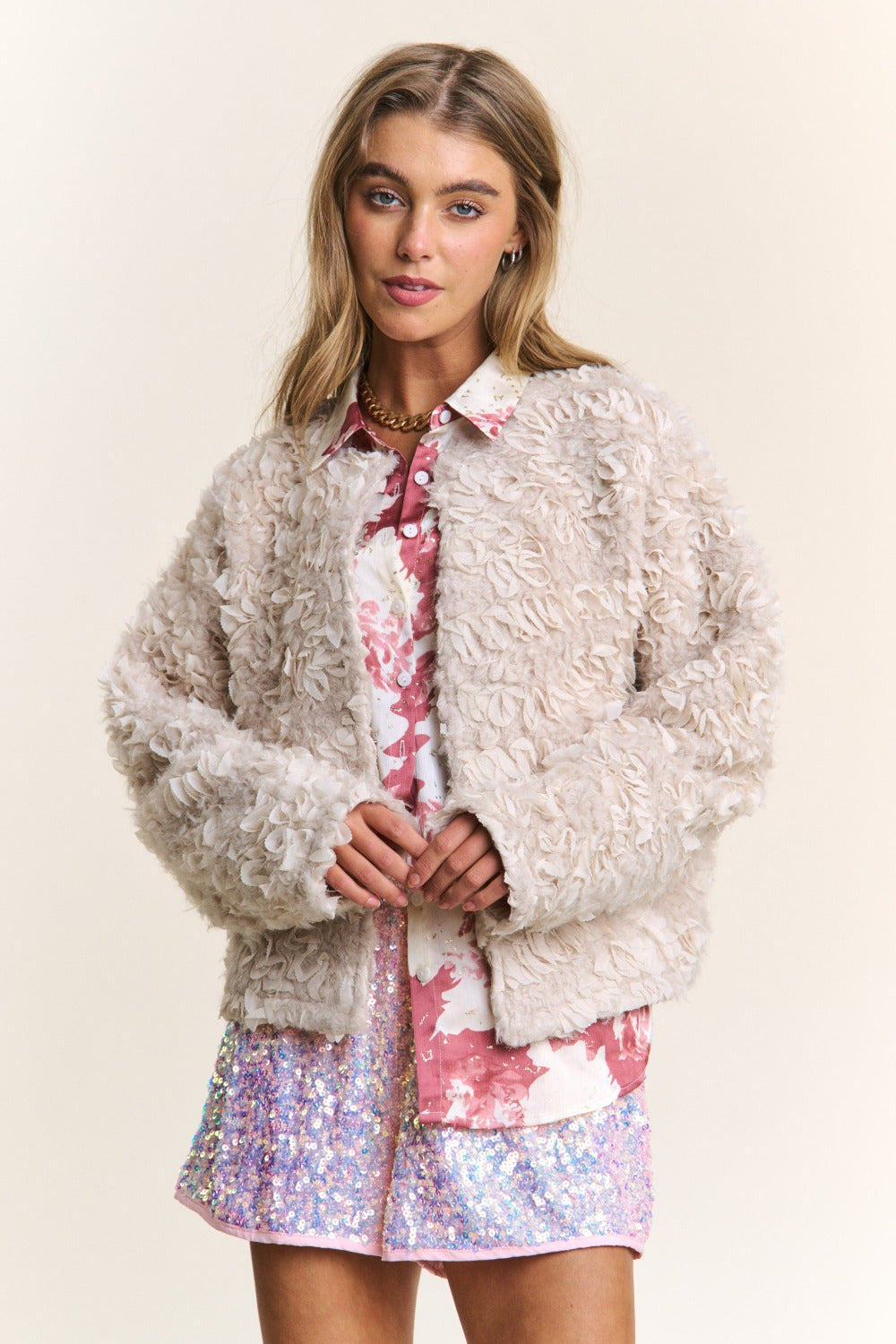 J.NNA Mixed Fabric Chic Jacket Shirt Apparel Clothing Tops J.NNA Ship from USA Shirts USA Women Trendsi https://www.cyberehub.com
