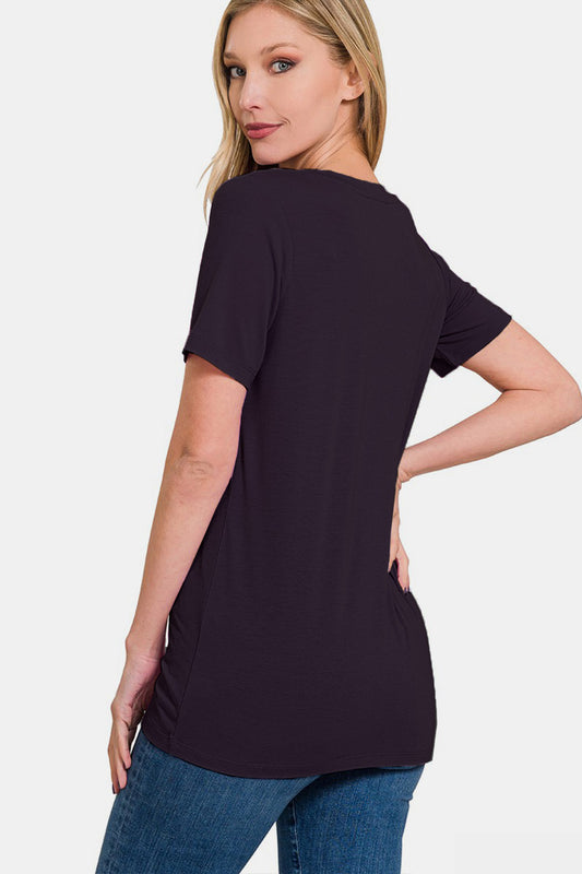Zenana V-Neck Short Sleeve T-Shirt Tops/Jackets/Sweaters Clothing Tops Ship from USA TikTok Trendsi USPS Walmart Zenana Trendsi https://www.cyberehub.com