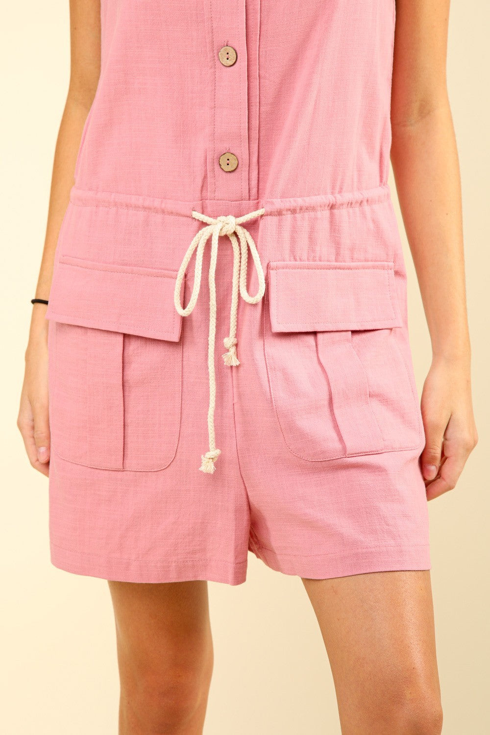 VERY J Half Button Drawstring Sleeveless Romper Bottoms Bottoms Clothing Ship from USA VERY J Women Trendsi https://www.cyberehub.com