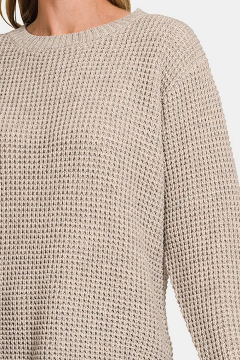 Zenana High Low Long Sleeve Waffle Sweater Shirt Apparel Clothing Tops Ship from USA Shirts USA Women Zenana Trendsi https://www.cyberehub.com