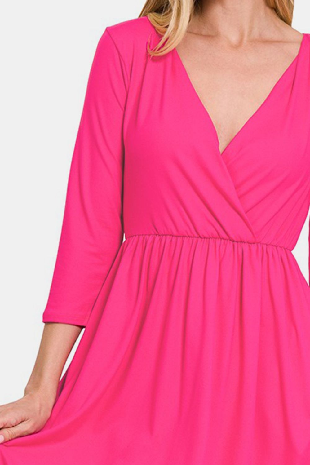 Zenana Three-Quarter Sleeve Surplice Dress with Pockets Apparel/Dress Dress Ship from USA TikTok Trendsi USPS Walmart Walmart Apparel Zenana Trendsi https://www.cyberehub.com