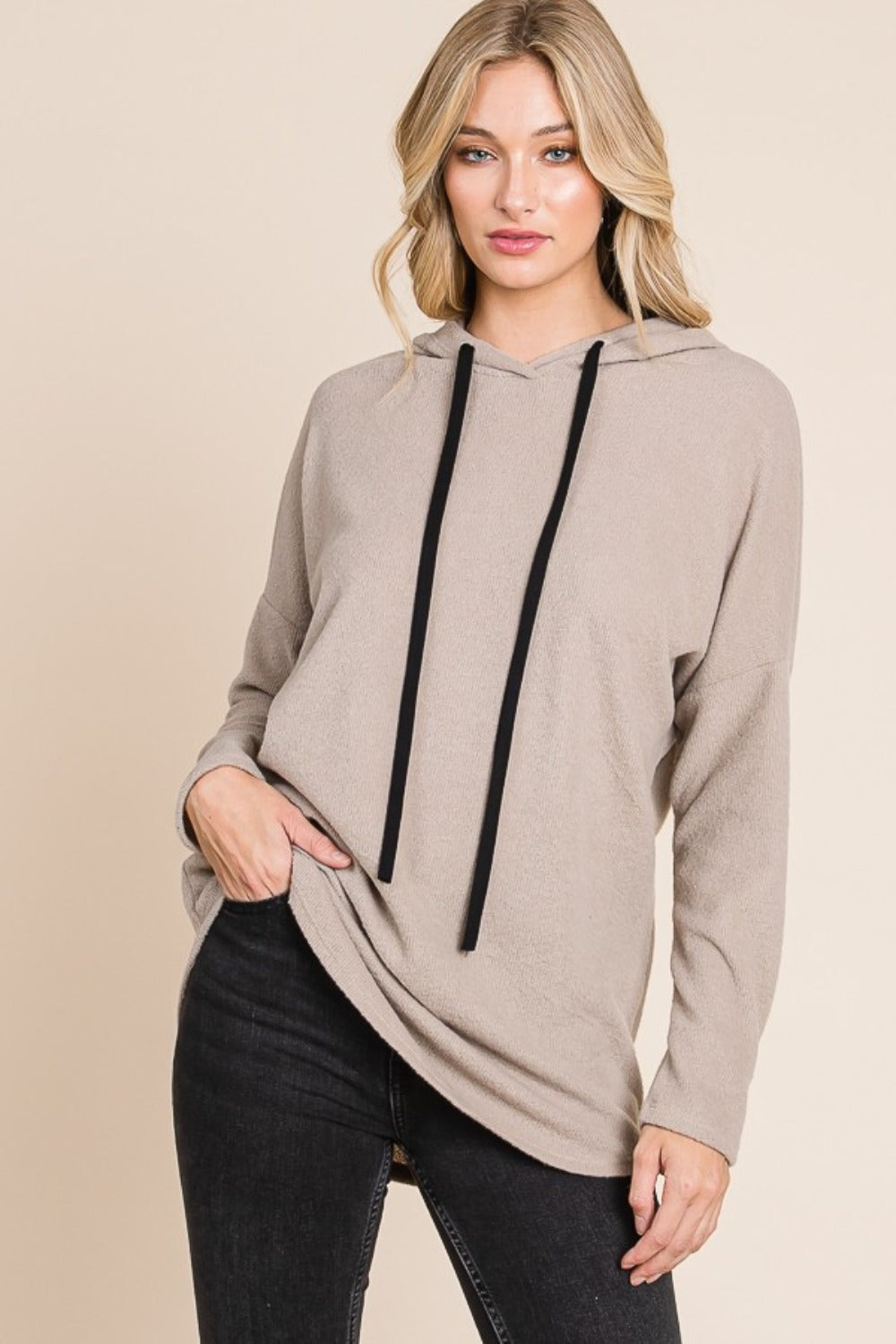 BOMBOM Contrast Drawstring Drop Shoulder Knit Hoodie Tops/Jackets/Sweaters BOMBOM Clothing Tops Ship from USA TikTok Trendsi USPS Walmart Trendsi https://www.cyberehub.com