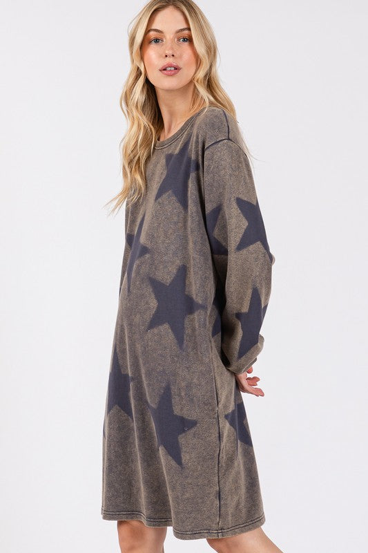 SAGE + FIG Washed Star Print Round Neck Dress Apparel Apparel SAGE+FIG Ship from USA TikTok Trendsi Trendsi https://www.cyberehub.com